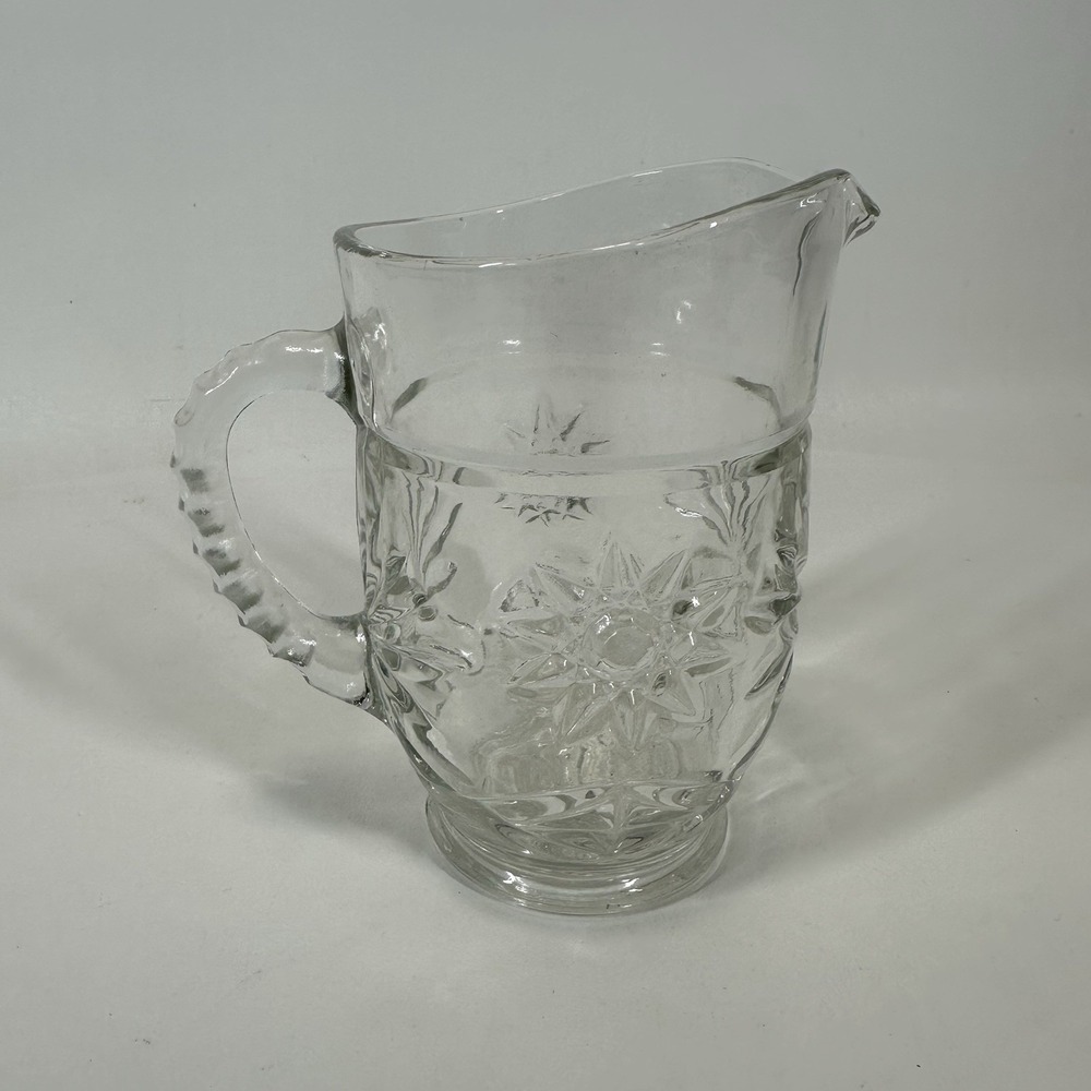 Anchor Hocking Prescut Star Pattern Pressed Glass Pint Size Pitcher Vintage